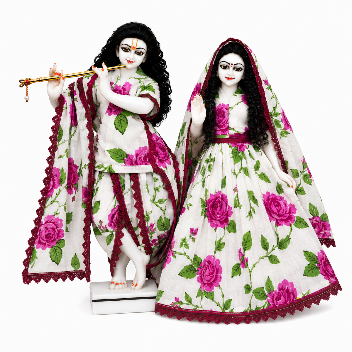 Yugal Sarkar Ji Poshak Pink Floral Poshak for Radha Krishna Ji