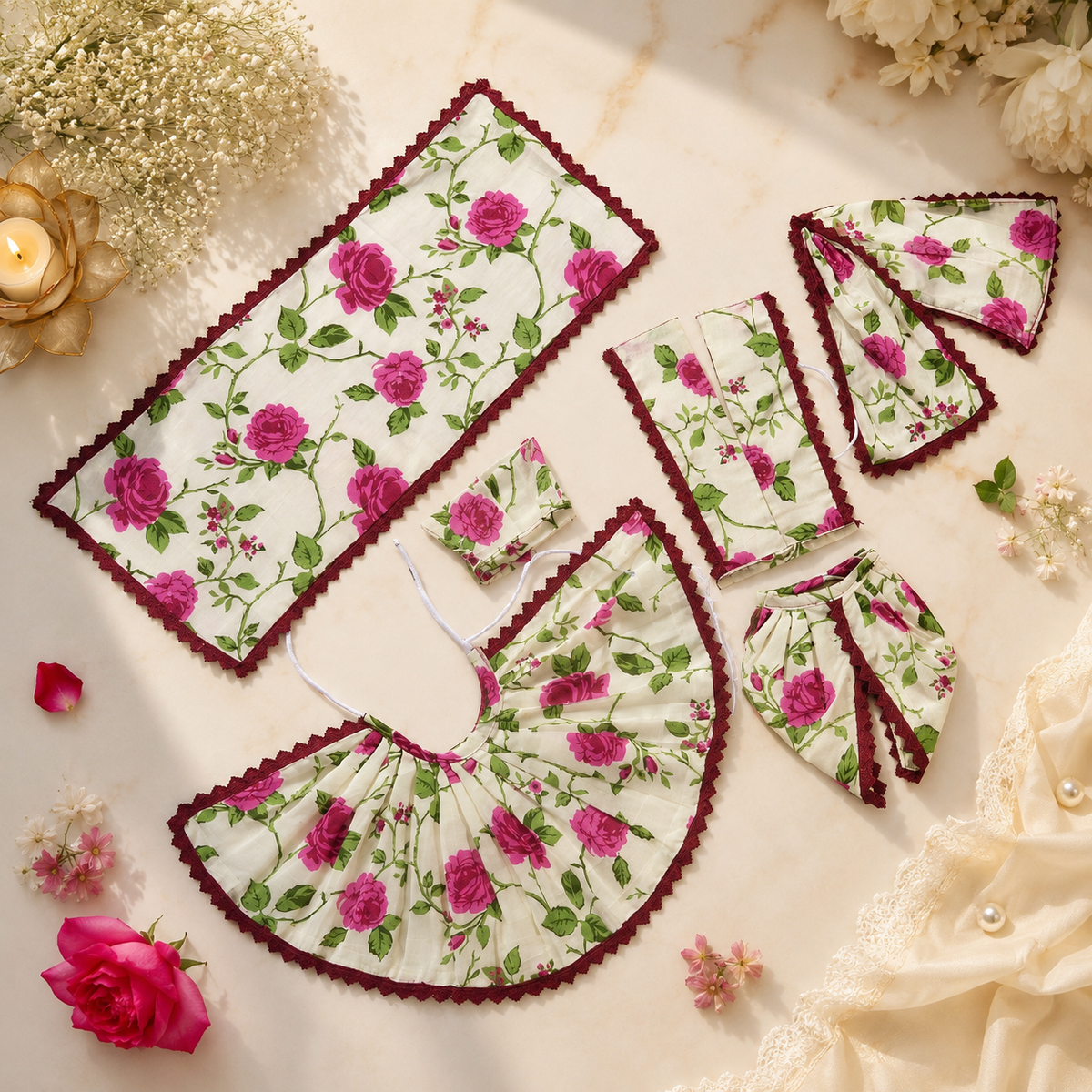 Yugal Sarkar Ji Poshak Pink Floral Poshak for Radha Krishna Ji