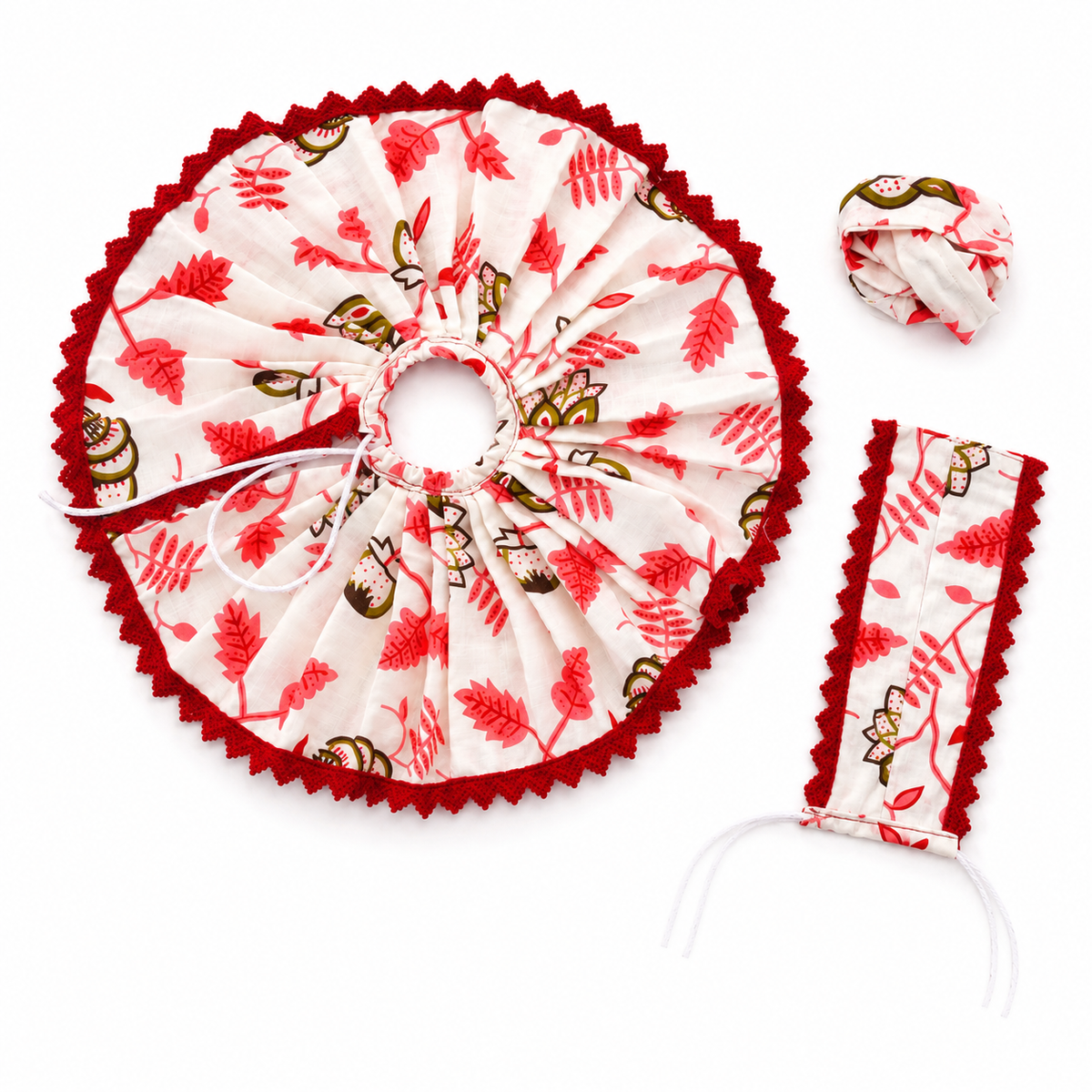White Red Floral Cotton Laddu Gopal Ji Poshak
