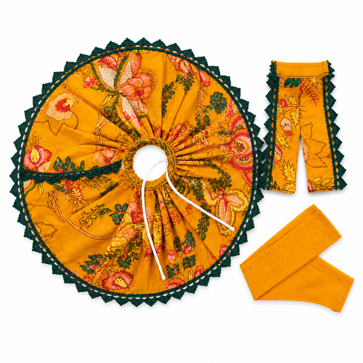Mustard Yellow Floral Cotton Laddu Gopal Ji Poshak – Daily Seva