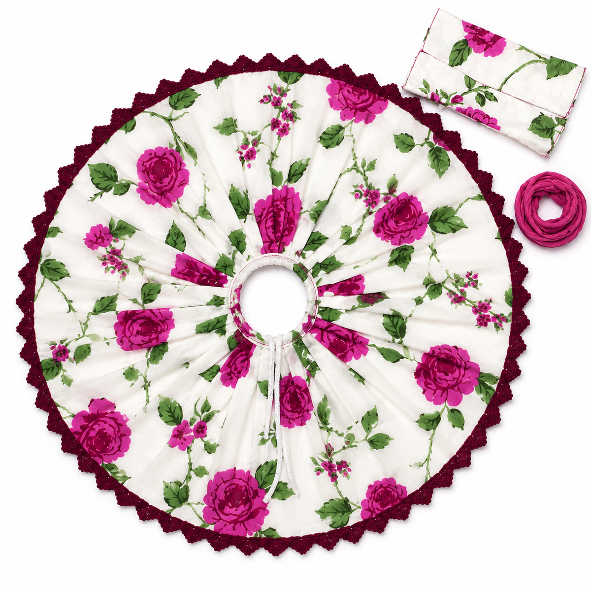 White Pink Floral Cotton Laddu Gopal Ji Poshak – Daily Seva