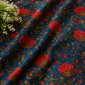 Indigo Bloom Floral 100% cotton fabric with traditional floral print for Laddu Gopal Ji and Yugal Sarkar Ji poshaks