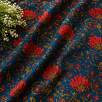 Indigo Bloom Floral 100% cotton fabric with traditional floral print for Laddu Gopal Ji and Yugal Sarkar Ji poshaks