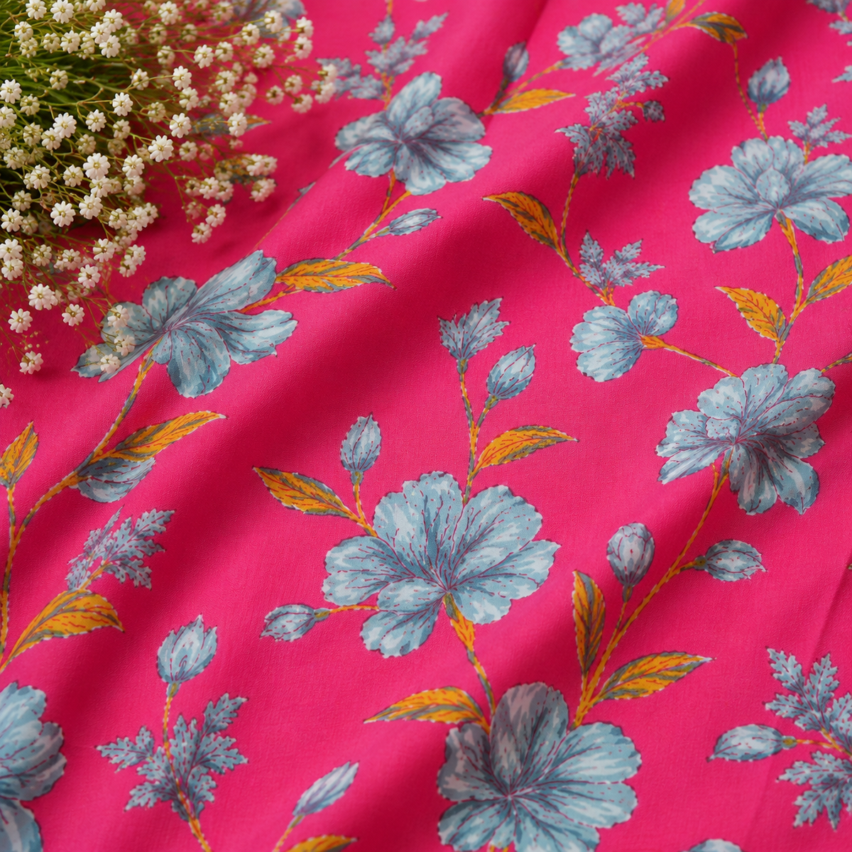 Gulabi Neel Pushp Fabric