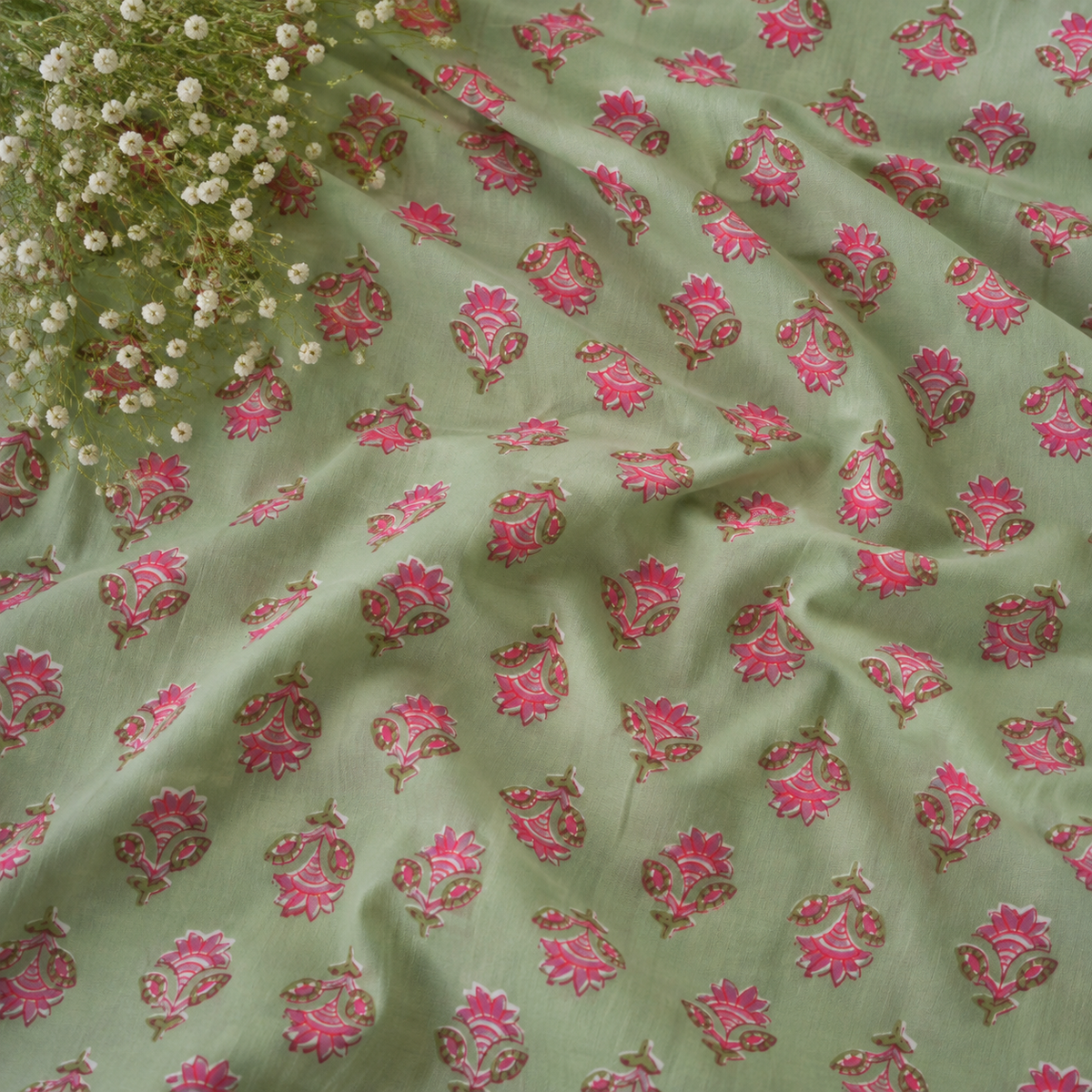 Gulabi Kamal Sage Fabric