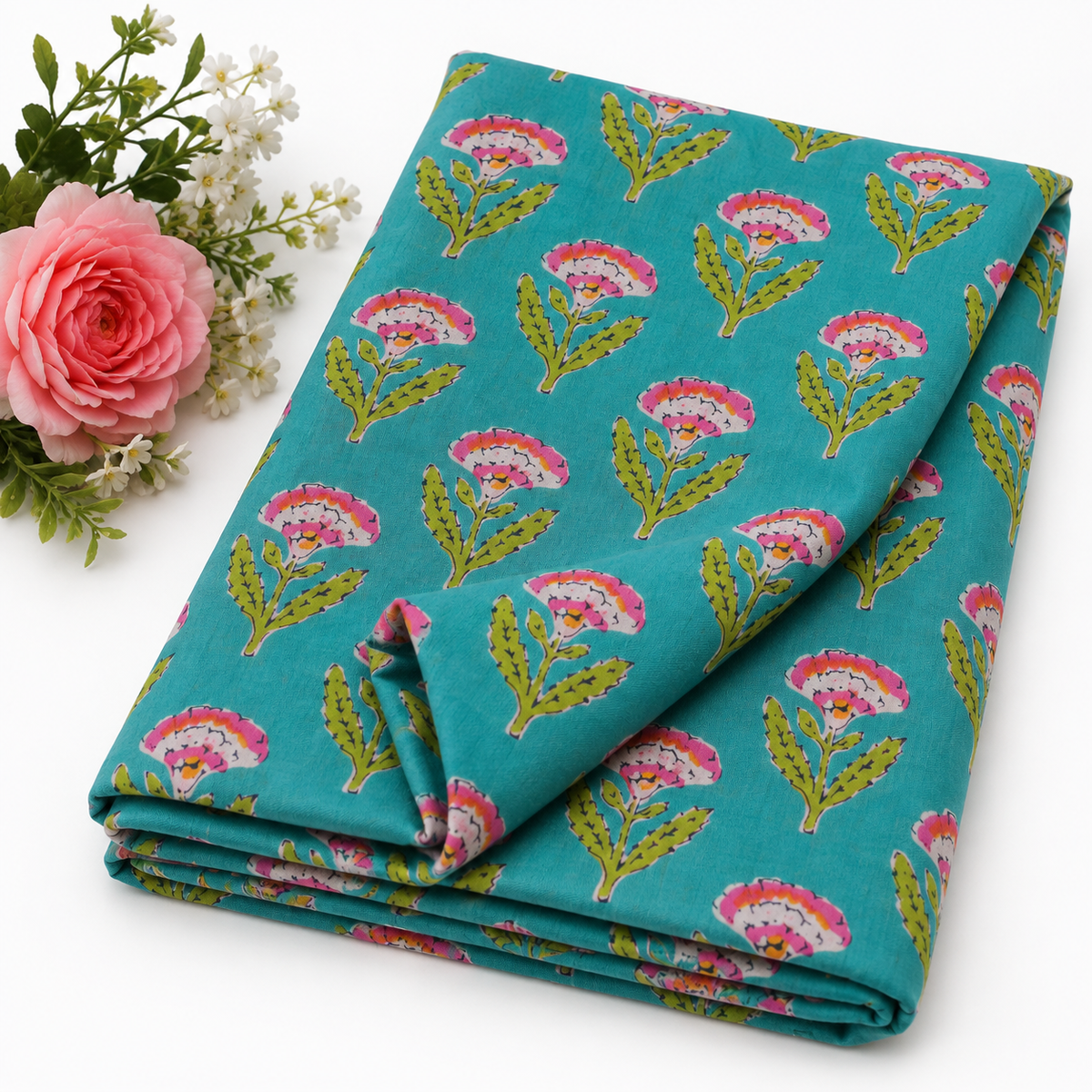 Turquoise Bloom Floral Fabric