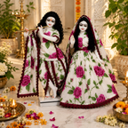 Yugal Sarkar Ji Poshak Pink Floral Poshak for Radha Krishna Ji