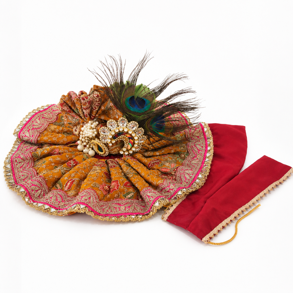 Orange & Pink Printed Designer Laddu Gopal Ji Poshak