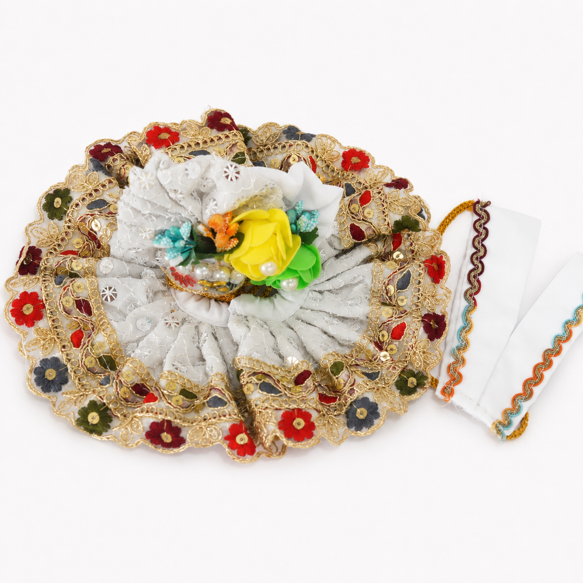White Floral Embellished Designer Laddu Gopal Ji Poshak