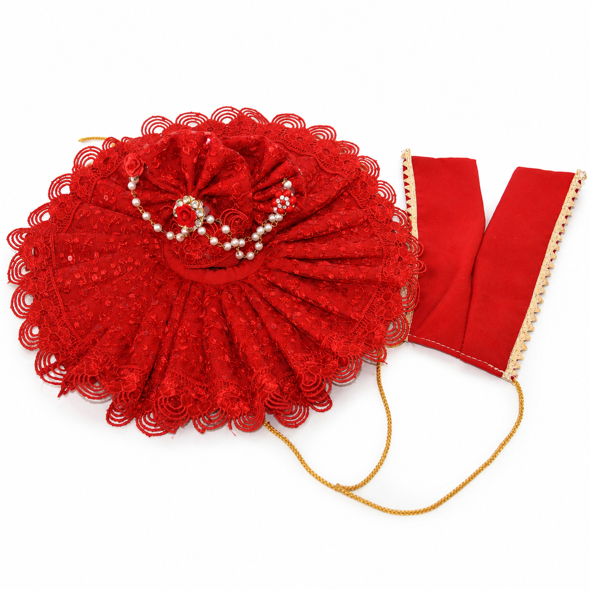Red Lace Designer Laddu Gopal Ji Poshak