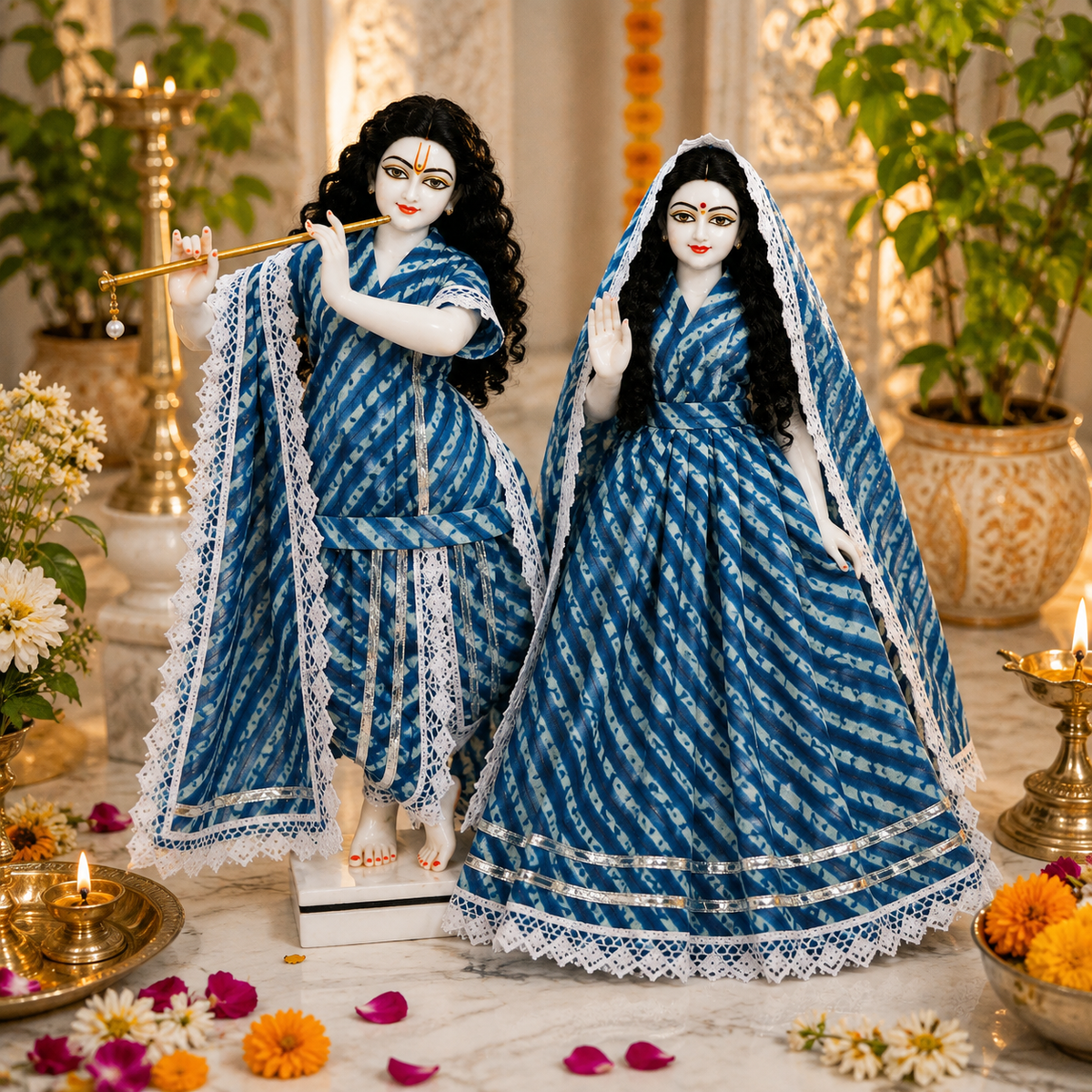 Yugal Sarkar Ji Poshak – Blue Floral Print Poshak for Radha Krishna Ji