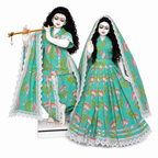 Yugal Sarkar Ji Poshak – Turquoise Floral Poshak for Radha Krishna Ji