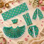 Yugal Sarkar Ji Poshak – Turquoise Floral Poshak for Radha Krishna Ji