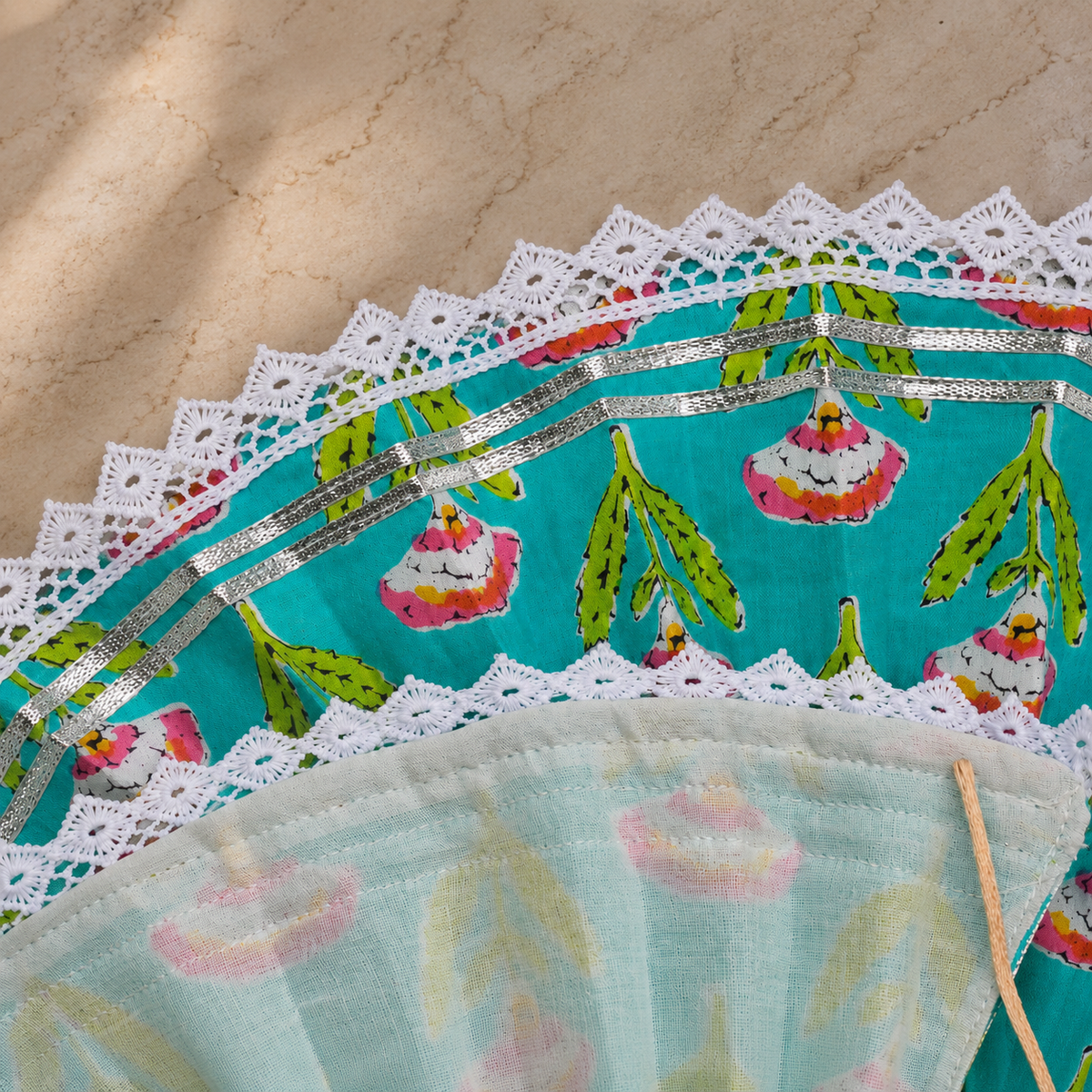 Yugal Sarkar Ji Poshak – Turquoise Floral Poshak for Radha Krishna Ji