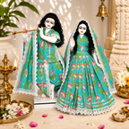 Yugal Sarkar Ji Poshak – Turquoise Floral Poshak for Radha Krishna Ji
