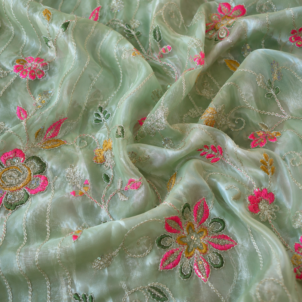 Mint Floral Embroidered Fendi Fabric