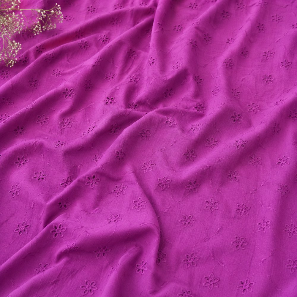 Magenta Floral Embroidered Cotton Fabric