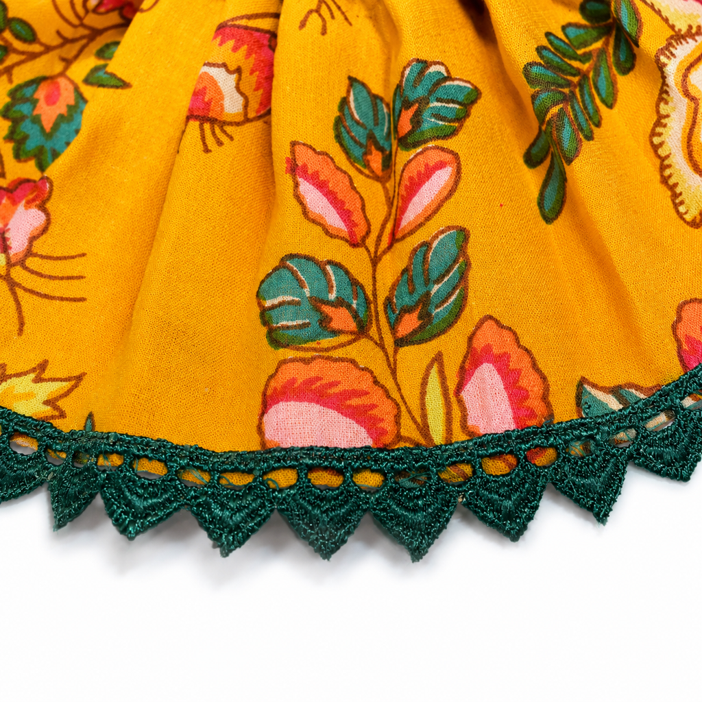 Mustard Yellow Floral Cotton Laddu Gopal Ji Poshak – Daily Seva