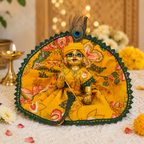Mustard Yellow Floral Cotton Laddu Gopal Ji Poshak – Daily Seva