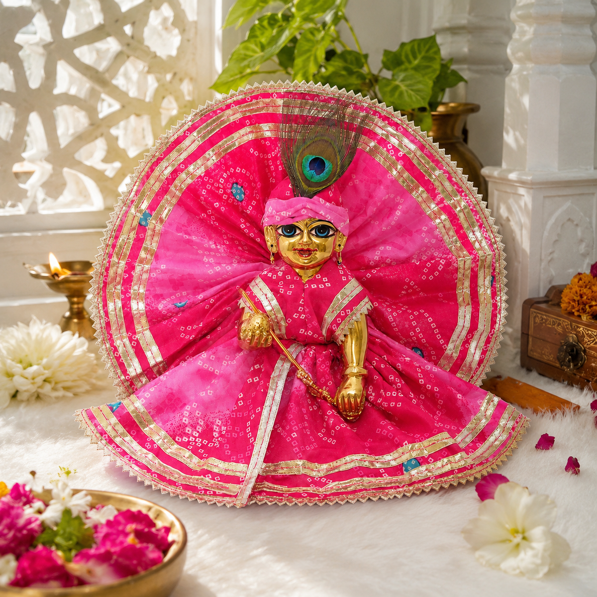 Pink Bandhani Cotton Laddu Gopal Ji Poshak
