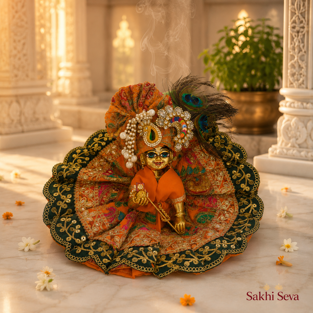 Orange & Green Embellished Designer Laddu Gopal Ji Poshak