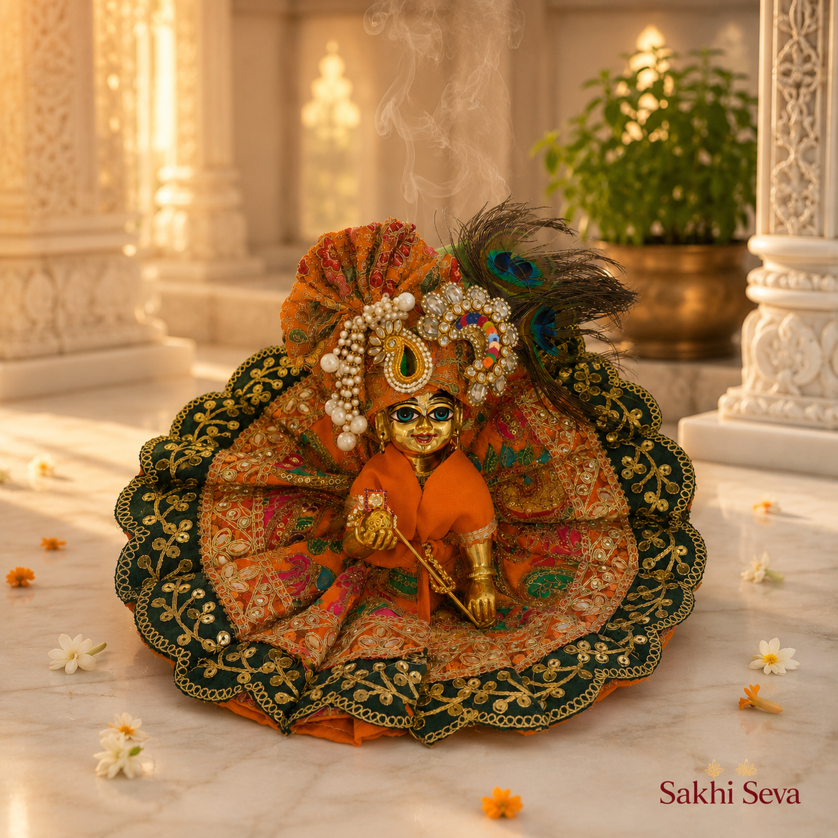 Orange & Green Embellished Designer Laddu Gopal Ji Poshak