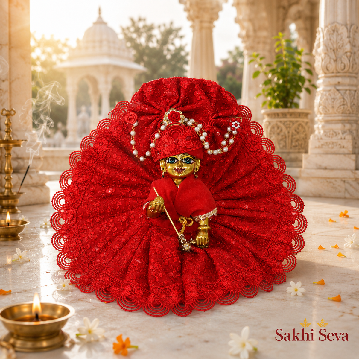 Red Lace Designer Laddu Gopal Ji Poshak