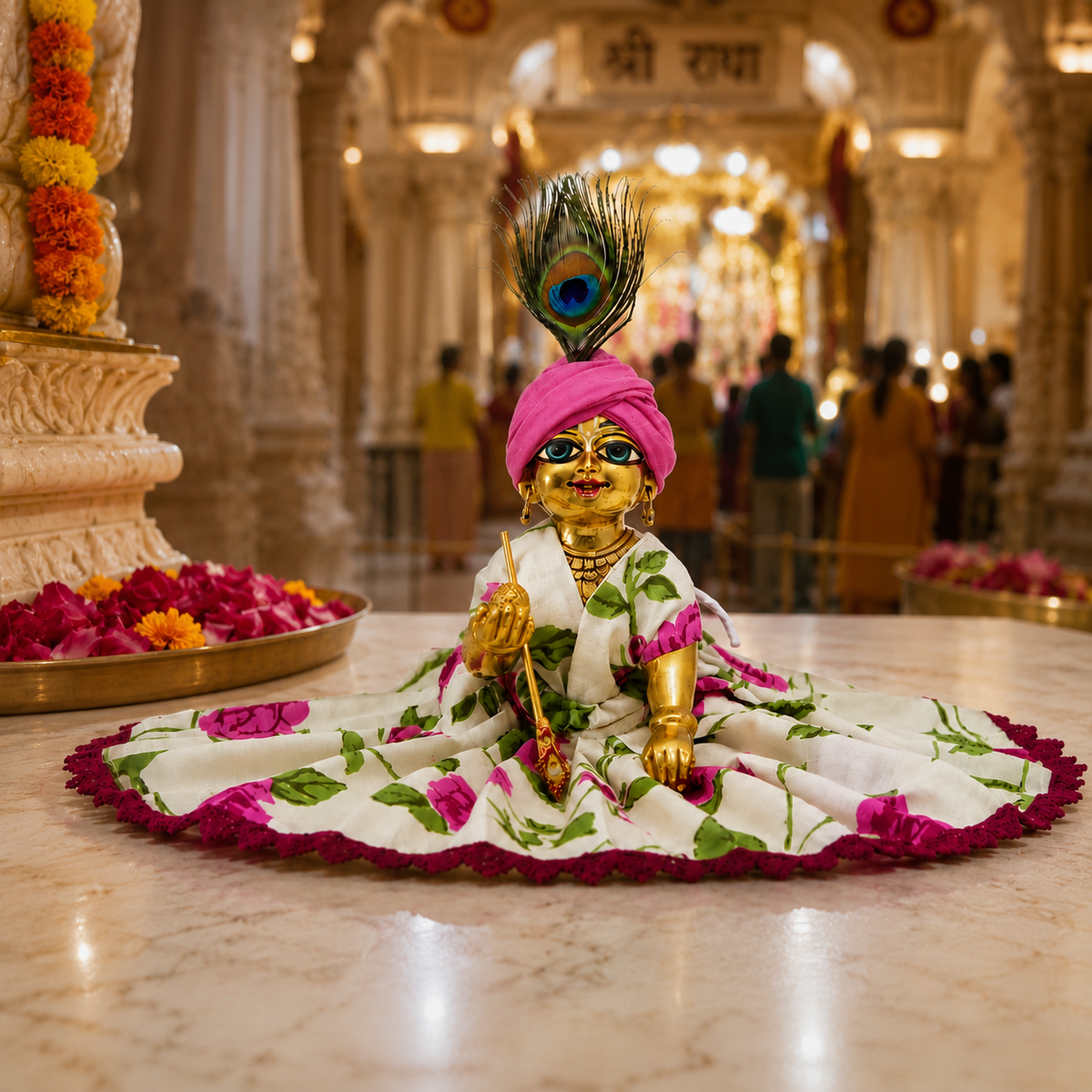 White Pink Floral Cotton Laddu Gopal Ji Poshak – Daily Seva