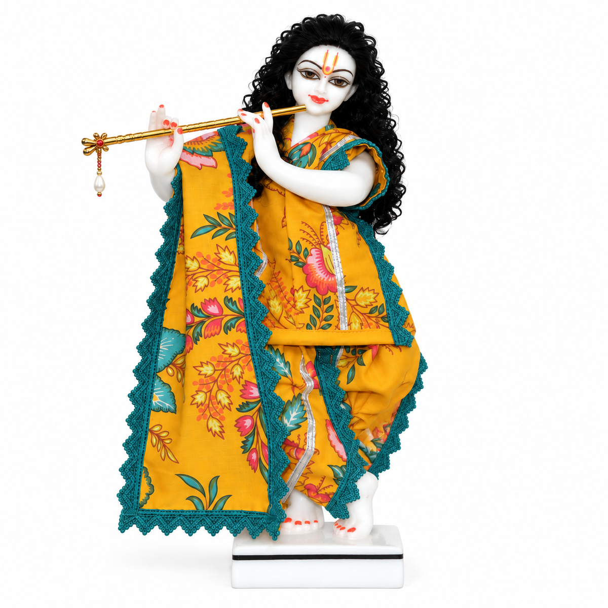 Yugal Sarkar Ji Floral Poshak – Mustard Yellow with Teal Lace