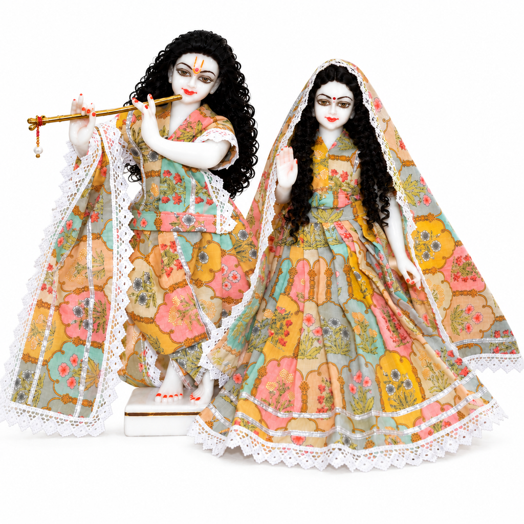 Yugal Sarkar Ji Floral Poshak – Multicolour Floral Print with White Lace